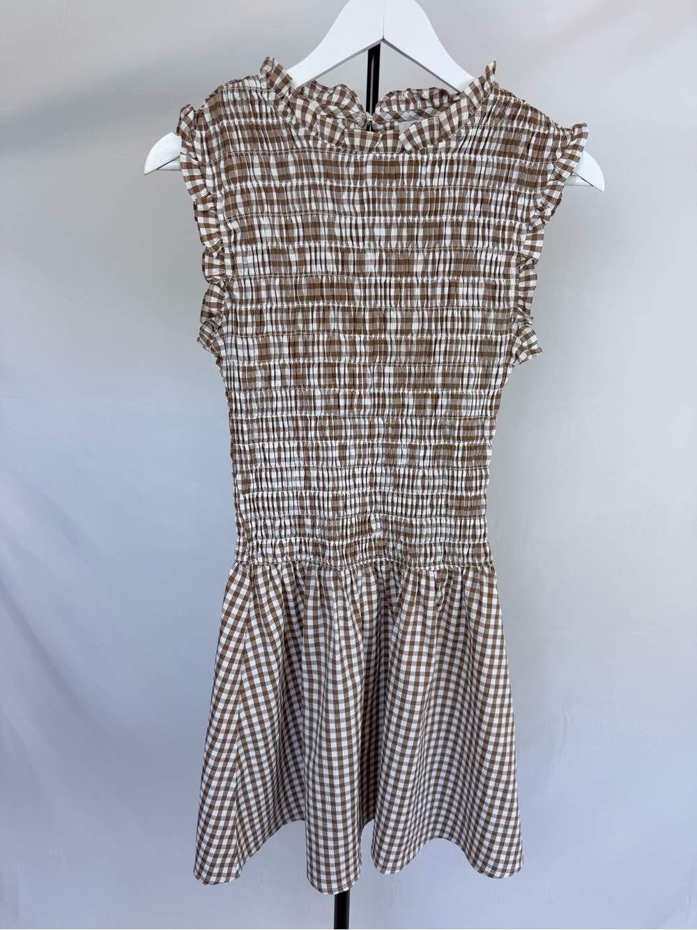 Cupshe Brown and White Gingham Smocked Mini Dress